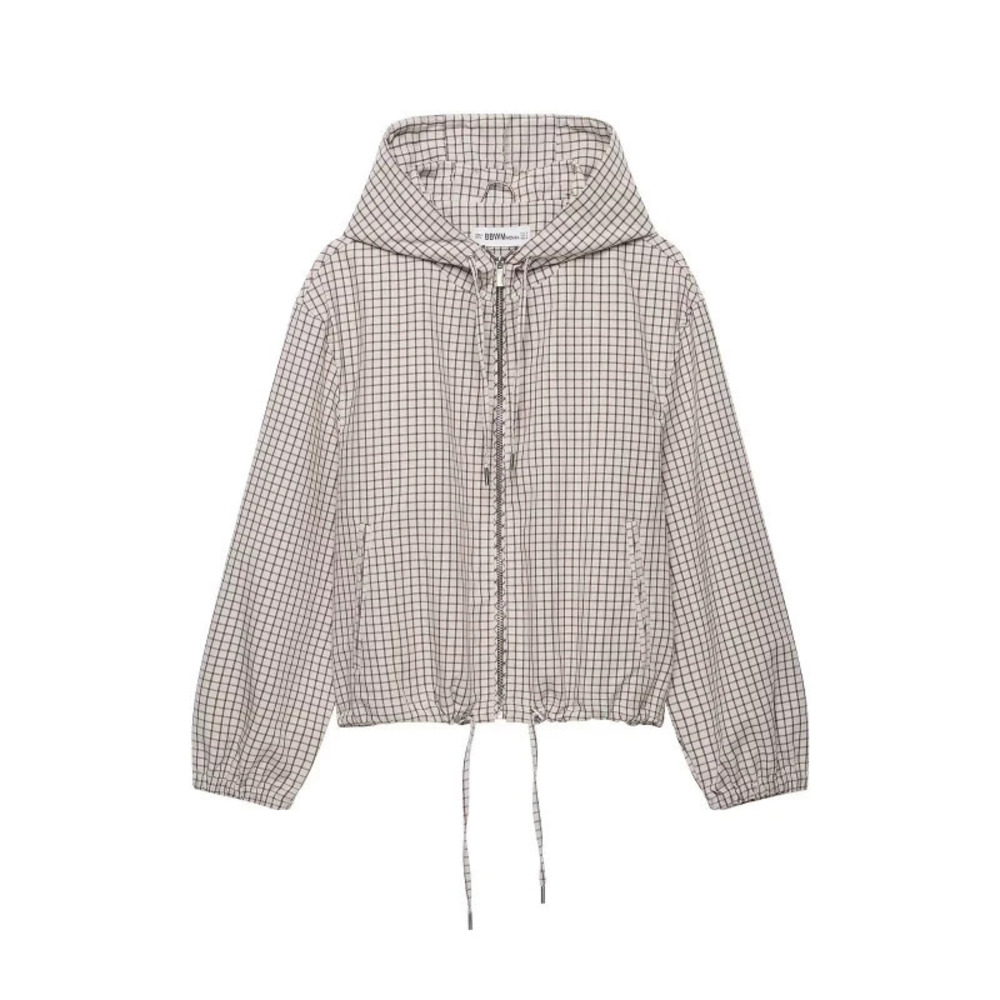 ZARA Fashion Hooded Plaid Zipper Windbreaker